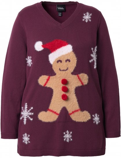 Ulla Popken Gingerbread Man Christmas Sweater Dark Wine Red - Mikiny & mikiny s kapucí - 