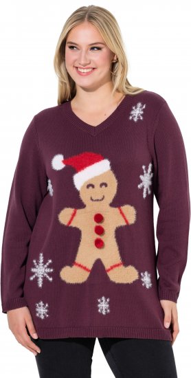 Ulla Popken Gingerbread Man Christmas Sweater Dark Wine Red - Mikiny & mikiny s kapucí - 