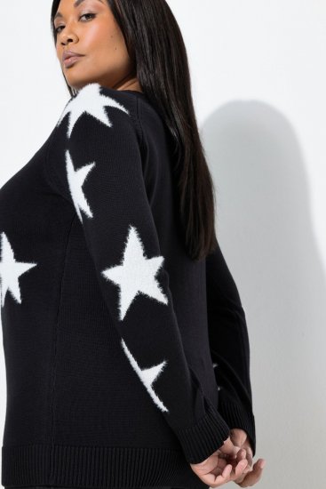 Ulla Popken Glitter Stars Soft Knit Sweater Black - Mikiny & mikiny s kapucí - Pohodlné mikiny, hoodie a pleteniny