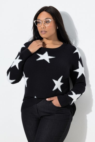 Ulla Popken Glitter Stars Soft Knit Sweater Black - Mikiny & mikiny s kapucí - Pohodlné mikiny, hoodie a pleteniny