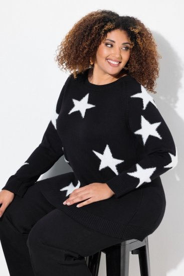 Ulla Popken Glitter Stars Soft Knit Sweater Black - Mikiny & mikiny s kapucí - Pohodlné mikiny, hoodie a pleteniny