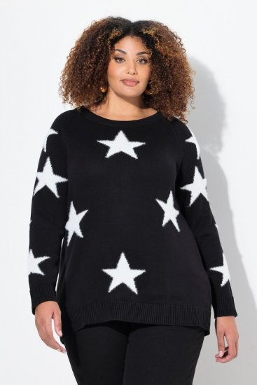 Ulla Popken Glitter Stars Soft Knit Sweater Black - Mikiny & mikiny s kapucí - Pohodlné mikiny, hoodie a pleteniny