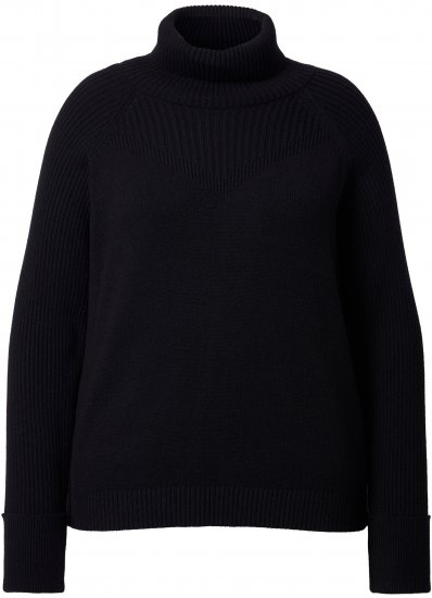 Ulla Popken Turtleneck Sweater with Ribbed Inserts Black - Mikiny & mikiny s kapucí - 