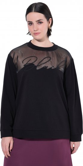 Ulla Popken Tulle Panel Sweatshirt Black - Mikiny & mikiny s kapucí - 