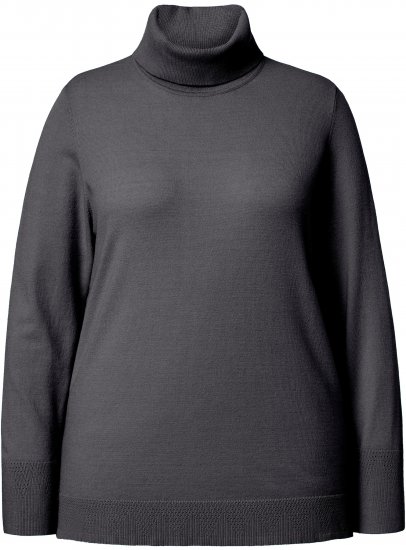 Ulla Popken Turtleneck Ribbed Trim Long Sleeve Sweater Charcoal Grey Melange - Mikiny & mikiny s kapucí - 