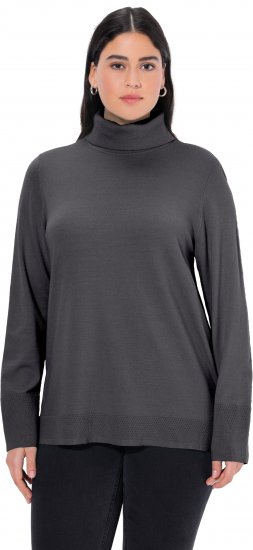 Ulla Popken Turtleneck Ribbed Trim Long Sleeve Sweater Charcoal Grey Melange - Mikiny & mikiny s kapucí - 