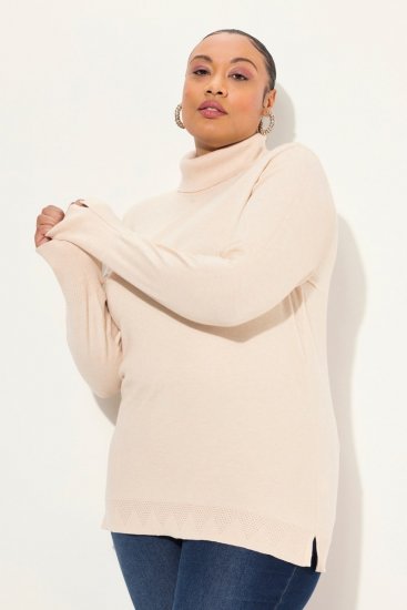 Ulla Popken Turtleneck Ribbed Trim Long Sleeve Sweater Nature Melange - Mikiny & mikiny s kapucí - Pohodlné mikiny, hoodie a pleteniny