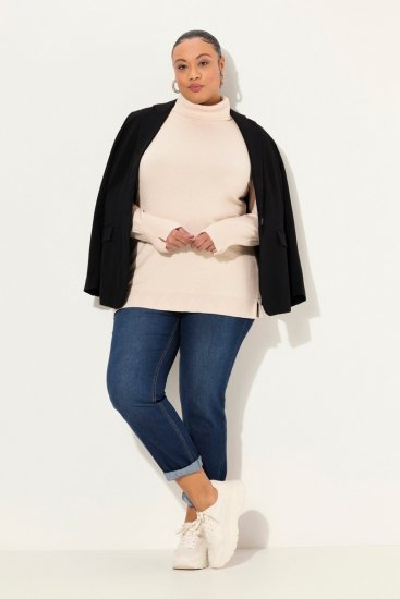 Ulla Popken Turtleneck Ribbed Trim Long Sleeve Sweater Nature Melange - Mikiny & mikiny s kapucí - Pohodlné mikiny, hoodie a pleteniny