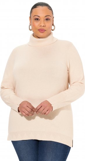 Ulla Popken Turtleneck Ribbed Trim Long Sleeve Sweater Nature Melange - Mikiny & mikiny s kapucí - 