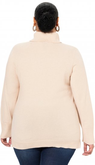 Ulla Popken Turtleneck Ribbed Trim Long Sleeve Sweater Nature Melange - Mikiny & mikiny s kapucí - 