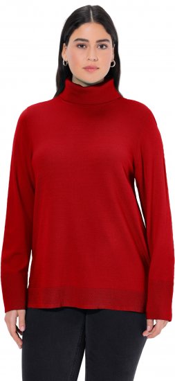 Ulla Popken Turtleneck Ribbed Trim Long Sleeve Sweater Salsa Red - Mikiny & mikiny s kapucí - 