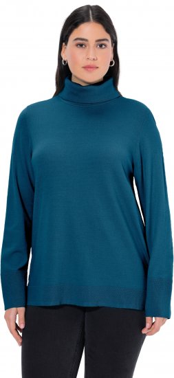 Ulla Popken Turtleneck Ribbed Trim Long Sleeve Sweater Cerulean - Mikiny & mikiny s kapucí - 