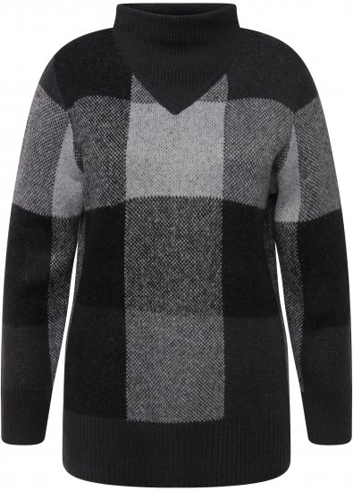 Ulla Popken Grand Check Long Sleeve Sweater Charcoal Grey Melange - Mikiny & mikiny s kapucí - 
