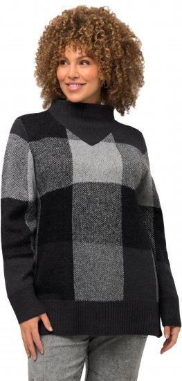 Ulla Popken Grand Check Long Sleeve Sweater Charcoal Grey Melange - Mikiny & mikiny s kapucí - 