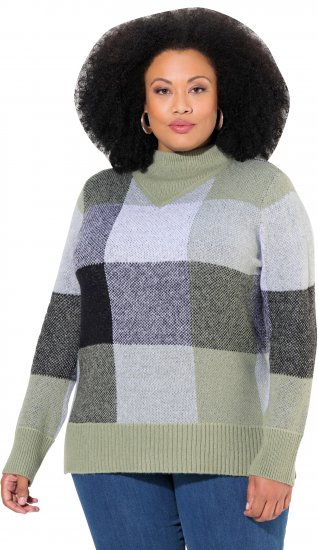 Ulla Popken Grand Check Long Sleeve Sweater Sage Green - Mikiny & mikiny s kapucí - 