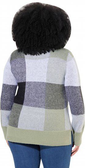 Ulla Popken Grand Check Long Sleeve Sweater Sage Green - Mikiny & mikiny s kapucí - 
