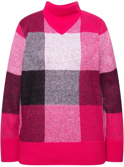Ulla Popken Grand Check Long Sleeve Sweater Red Pink - Mikiny & mikiny s kapucí - 