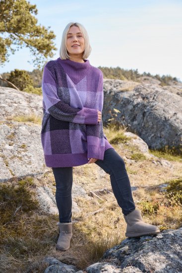 Ulla Popken Grand Check Long Sleeve Sweater Violet - Mikiny & mikiny s kapucí - 