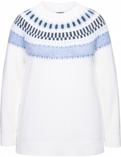 Ulla Popken Norwegian-Inspired Long Sleeve Knit Sweater Snow White - Mikiny & mikiny s kapucí - 