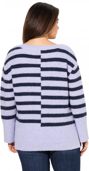 Ulla Popken Split Stripe Long Sleeve V-Neck Sweater Blue Grey - Mikiny & mikiny s kapucí - 