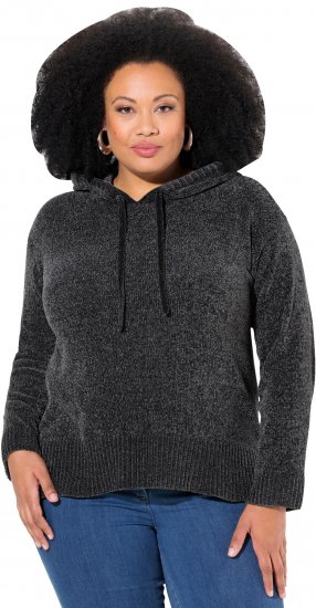 Ulla Popken Chenille Knit Hoodie Graphite Grey - Mikiny & mikiny s kapucí - 