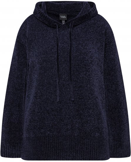 Ulla Popken Chenille Knit Hoodie Navy - Mikiny & mikiny s kapucí - 