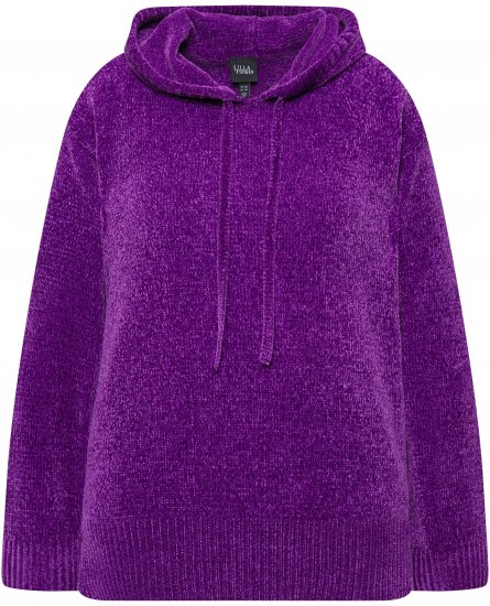 Ulla Popken Chenille Knit Hoodie Dark Purple - Mikiny & mikiny s kapucí - 