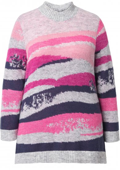 Ulla Popken Landscape Stripe Sweater Light Grey Melange - Mikiny & mikiny s kapucí - 