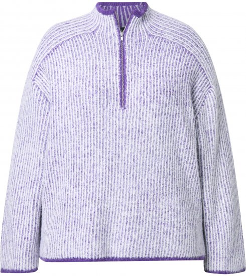 Ulla Popken Striped Knit Long Sleeve Troyer Collar Sweater Purple - Mikiny & mikiny s kapucí - 