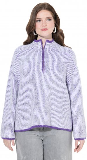Ulla Popken Striped Knit Long Sleeve Troyer Collar Sweater Purple - Mikiny & mikiny s kapucí - 