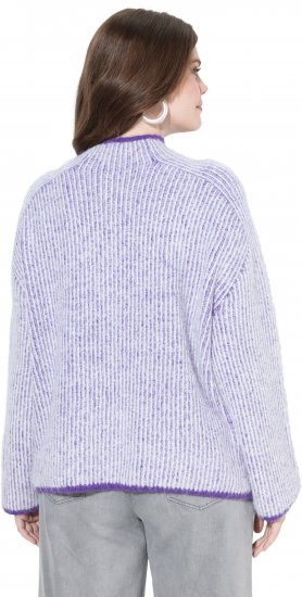 Ulla Popken Striped Knit Long Sleeve Troyer Collar Sweater Purple - Mikiny & mikiny s kapucí - 