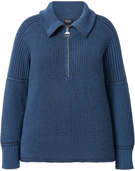 Ulla Popken Two-Tone Mixed Knit Troyer Collar Sweater Navy - Mikiny & mikiny s kapucí - 