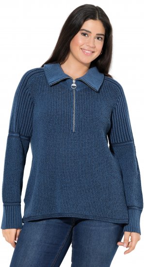 Ulla Popken Two-Tone Mixed Knit Troyer Collar Sweater Navy - Mikiny & mikiny s kapucí - 