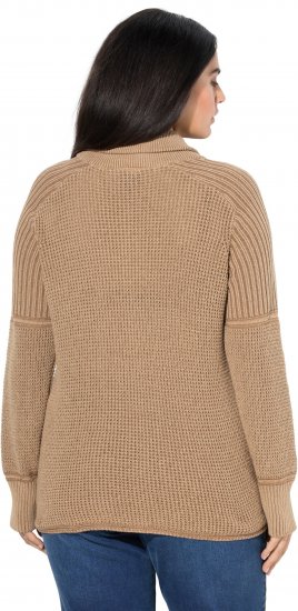 Ulla Popken Two-Tone Mixed Knit Troyer Collar Sweater Caramel - Mikiny & mikiny s kapucí - 