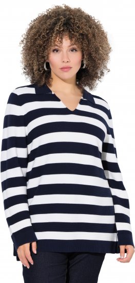 Ulla Popken Striped Polo Collar Long Sleeve Sweater Navy - Mikiny & mikiny s kapucí - 