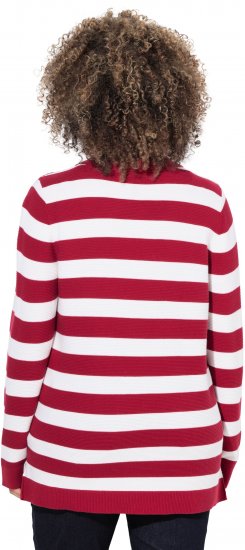 Ulla Popken Striped Polo Collar Long Sleeve Sweater Ruby Red - Mikiny & mikiny s kapucí - 