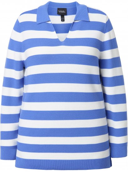 Ulla Popken Striped Polo Collar Long Sleeve Sweater Aegean Blue - Mikiny & mikiny s kapucí - 