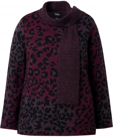 Ulla Popken Leopard Print Scarf Sweater Dark Ruby - Mikiny & mikiny s kapucí - 