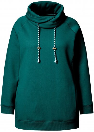 Ulla Popken Drawstring Collar Long Sleeve Sweatshirt Teal Green - Mikiny & mikiny s kapucí - 
