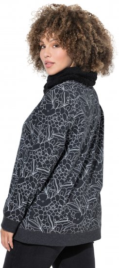 Ulla Popken Teddy Collar Printed Sweatshirt Black - Mikiny & mikiny s kapucí - 