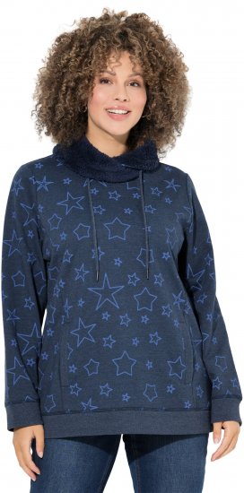 Ulla Popken Teddy Collar Printed Sweatshirt Navy - Mikiny & mikiny s kapucí - 