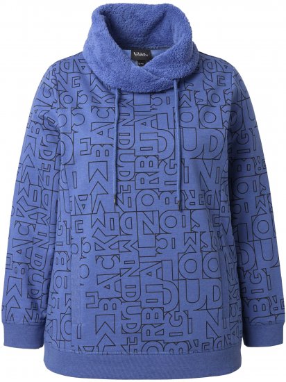 Ulla Popken Teddy Collar Printed Sweatshirt Atlantic Blue - Mikiny & mikiny s kapucí - 