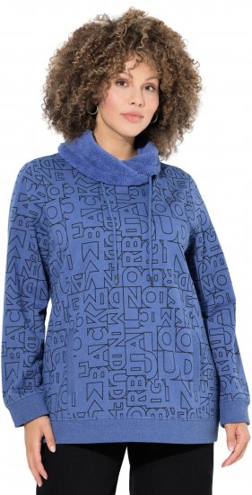 Ulla Popken Teddy Collar Printed Sweatshirt Atlantic Blue - Mikiny & mikiny s kapucí - 
