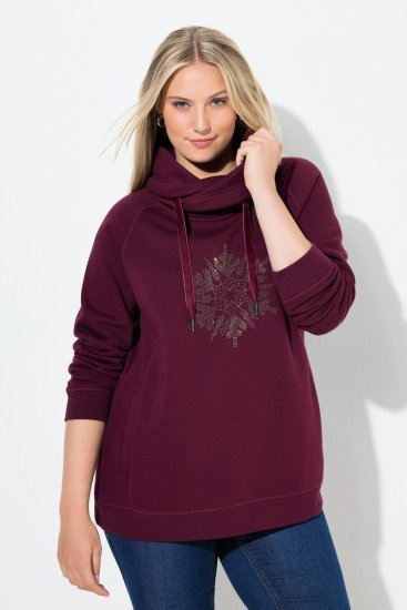 Ulla Popken Rhinestone Snowflake Turtleneck Sweatshirt Dark Ruby - Mikiny & mikiny s kapucí - Pohodlné mikiny, hoodie a pleteniny