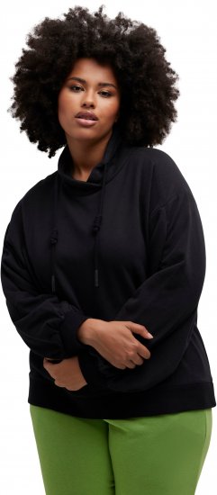Ulla Popken Gathered Sleeve Oversized Fit Sweatshirt Black - Mikiny & mikiny s kapucí - 