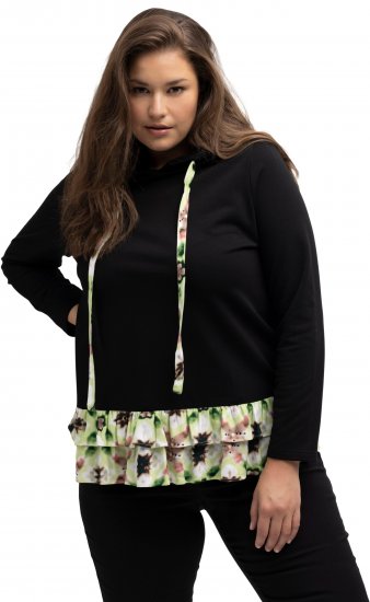Ulla Popken Ruffle Hem A-line Fit Hooded Sweatshirt Black - Mikiny & mikiny s kapucí - 