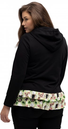 Ulla Popken Ruffle Hem A-line Fit Hooded Sweatshirt Black - Mikiny & mikiny s kapucí - 