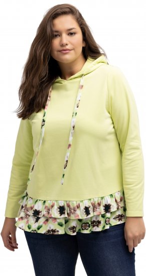 Ulla Popken Ruffle Hem A-line Fit Hooded Sweatshirt Lime Green - Mikiny & mikiny s kapucí - 