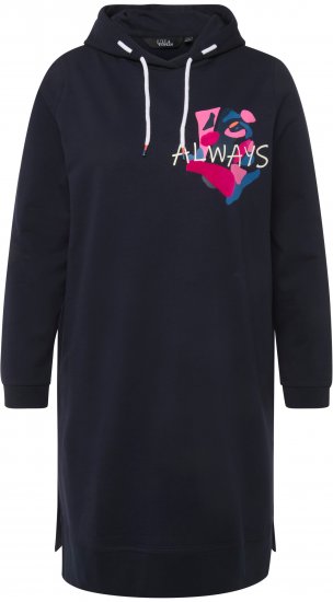 Ulla Popken Extra Long Abstract Graphic Hoodie Navy - Mikiny & mikiny s kapucí - 