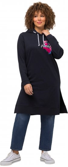 Ulla Popken Extra Long Abstract Graphic Hoodie Navy - Mikiny & mikiny s kapucí - 